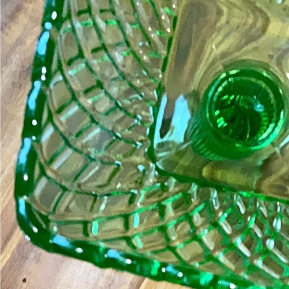 Green Vintage L E Smith square trellis design Vaseline Fenton NO chips or cracks - Picture 2 of 11